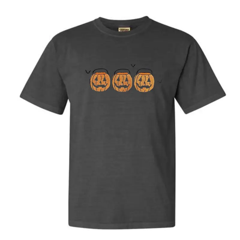 Vintage pumpkin buckets embroidered comfort colors T-shirt, Halloween embroidered shirt, spooky season shirt