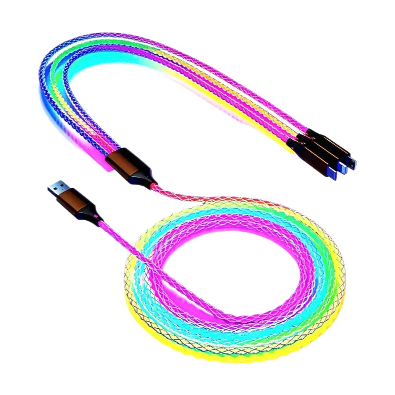 6A Max 66W Instant Charging Electronic Multi-Port USB-C Charger Cable - Nylon Braided RGB Light, Portable, Multi-Device Compatible with Smartphones, Smart Watches, Bundled with Switch Case & Mini LED AM FM Radio Speaker with Music Control