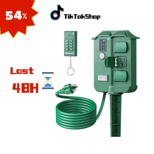 DEWENWILS Outdoor Power Stake Timer Waterproof, 100FT Wireless Remote Control, 6 Grounded Outlets, 6FT Cord, Photocell Dusk to Dawn for Outdoor Lights