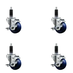 Service Caster SCC-EX20S314-SPUS-TLB-118-4 Solid Polyurethane Swivel Expanding Stem Caster Knobs, 3 in. Blue Lockable Furniture Moving Wheels, 1.13 in. Stems - Set of 4