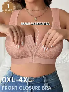 【Plus Size】 Solid Color Front Buckle Bra, Women's Underwire Push Up Bra, Soft Comfy Breathable Bra for Daily Wear