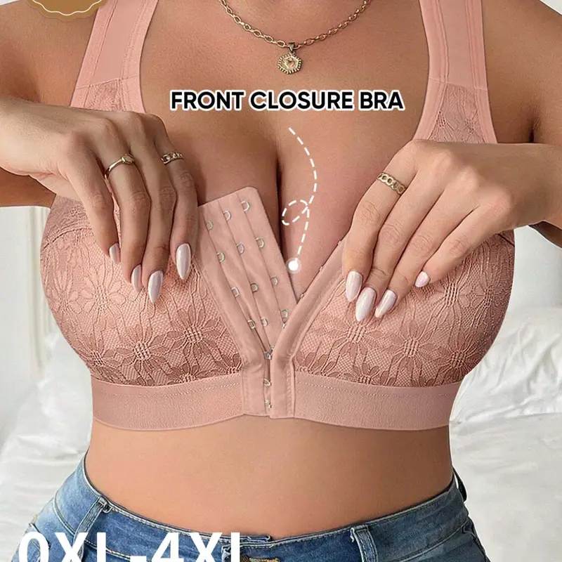 MEIYATING Plus Size Women's Neckline Bra, Full Coverage, Thin Cup, No Padded Underwire, Soft Breathable, Front Buckle, Push Up, Medium Support, Lingerie, Non Padded Bra