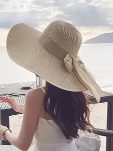 Women's Wide Brim Straw Hat, Sun Protection Design, Perfect for Beach and Outdoor Activities, Fashion Daily Accessory