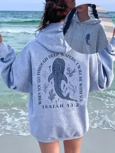 Women's Ocean Life Print Hoodie, Casual Loose-Fit Drawstring Pocket Sweatshirt, Fall Winter Fashion Pullover for Daily Wear