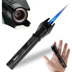 Tactical EDC Mini Torch Lighter, 5-Inch Refillable Butane Tool with Windproof Jet Flame, ABS Metal Shell and Visible Fuel Window for Camping & BBQ, Tactical Accessories