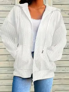 Women's Plus Size Zipper Hoodie Jacket, Comfortable Full-Zip Casual Sporty Sweatshirt with Front Pocket, Drawstring Jacket, Long Sleeve Pullover, Casual Hooded Sweatshirt