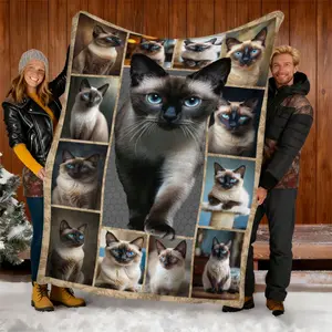 Siamese Cat Theme Blanket, Cute Pet Puzzle Design, Warm and Comfortable, Home Decor Essential, Perfect Gift for Cat Lovers
