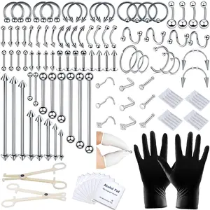 120PCS Body Piercing Kit Nose Stud Piercing Kits for ll Body Piercings Stinless Steel Jewelry with 12G 14G 16G Piercing Needles for Er Crtilge Trgus Nose Septum Lip Nipple Belly Button