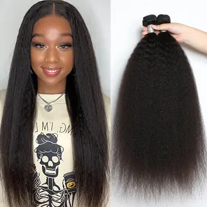 BELE HAIR 12A Grade Kinky Straight Bundles Extensiton Brazilian Yaki Straight Virgin Human Hair Bundles 1/2/3/4 Bundles Wholesale Deals Weave Hair Bundles Natural Black Color For Women Good Quality Human Bundles Extensiton