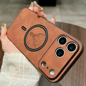 OREKROY Elk Deer Design PU Leather Phone Case For iPhone 17 16 15 14 13 12 Pro Max Shockproof Magnetic Bumper Case Compatible with Mag Safe Wireless Charging Anti-Scratch Camera Protection