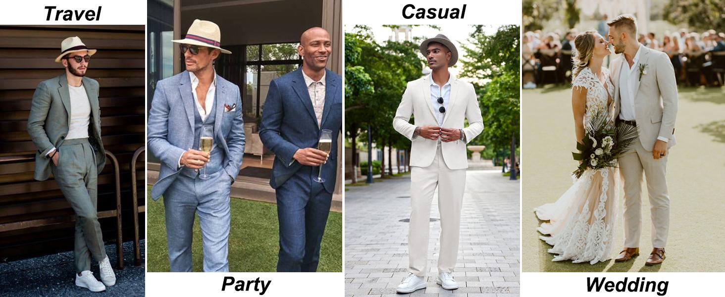 COOFANDY Men's 2 Piece Linen Suits Set Regular Fit Casual Lightweight Blazer Jacket and Pants