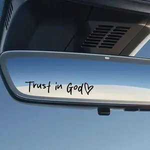 Trust In God Rear View Mirror Decal for Car - Inspirational Faith Design - Easy Application Sticker