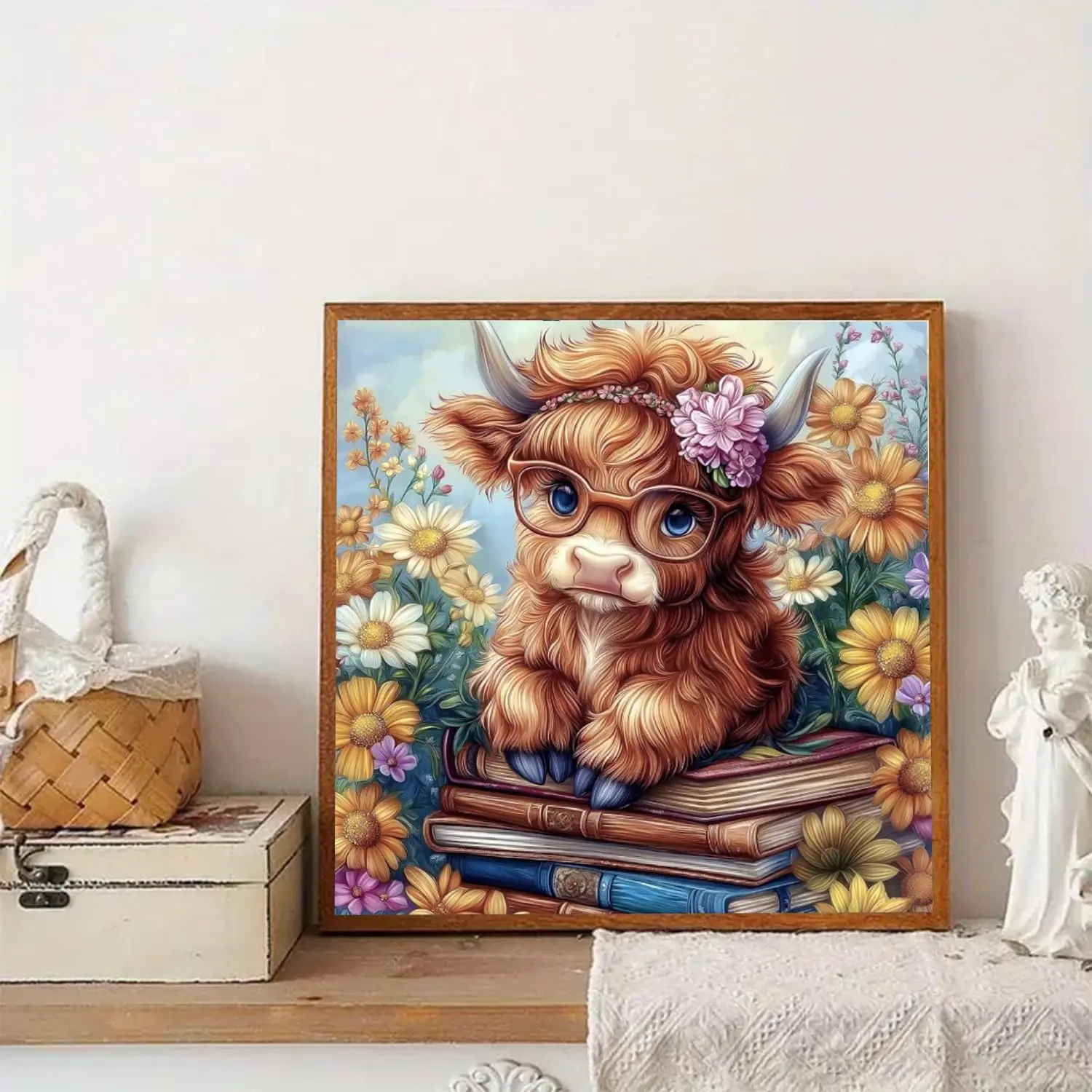 Highland Cow Diamond Painting Kits for Adults Beginners DIY 5D Diamond Painting with Round Gem Art Kits for Gift Home Wall Decor Plastic Tray Relaxation