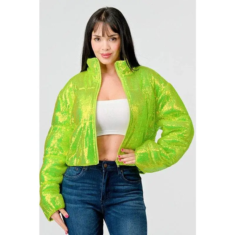 Neon Sequin Bomber Coat [2 Color Options]
