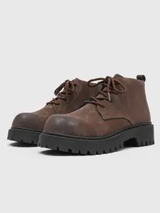 Men's Vintage Retro Derby Short Boots, Height-Boosting Durable Commuter Shoes, Perfect for Work, Casual, Motorcycle, Outdoor, Dating, Footwear