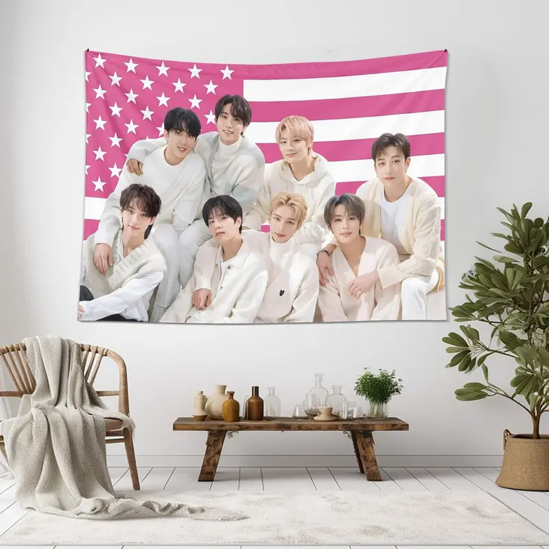 KPop Print Photo Tapestry - Hangable Durable Lightweight Polyester Rectangular Wall Hanging, 3x5 ft Pink American Flag, Brass Grommets for Quick Secure Setup, Fade-Resistant Party & Birthday Gift for Indoor Bedroom Decor