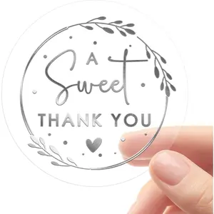 100 count A Sweet Thank You Stickers, Clear  Foil Labels for Wedding Favor Bags, Dessert Table  Bags, Candy Bags, Small Business Packaging,  Wrapping & Envelope Seals, 1.6 Inch