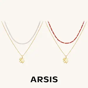 Lucky Symbol-Duo-Layer Necklace with Clover Charm