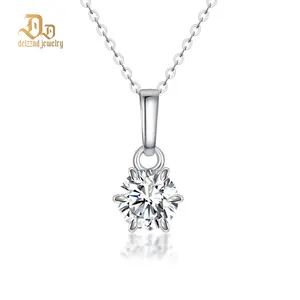 Delzzad 1-2ct Six-Prong Pendant Necklace Synthetic Moissanite Necklace Pendant S925 Chain Birthday Anniversary Mother's Day Gifts Christmas for Women