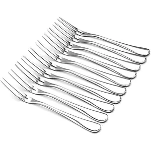 Stainless Steel 2 Prong Escargot Forks Portable Appetizer Tasting Forks for Cocktail Salad Fruit Party Travel, Set of 10, 5 Inches