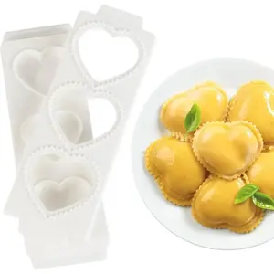 Jumbo 3-Inch Heart Ravioli Molds - Homemade Filled Pasta Maker- 2 pc Tray & Press makes 3 Large Stuffed Raviolis, Easy to Use & Clean- Add Love to Italian Dinner, Fun or Gift