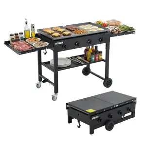 36" Flat Top Grill, 4-Burner Propane Gas Griddle Grill with Wheels & Foldable Side Shelves, Portable Outdoor Griddle, 60,000BTU Flattop Grills for Camping BBQ, Outdoor Cooking