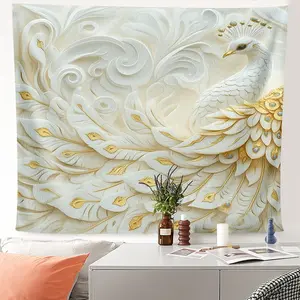 1pc Luxury Peacock Art Tapestry Embossed Feather Texture Studio Home Office Apartment Backdrop Art Mural Premium Quality Fabric