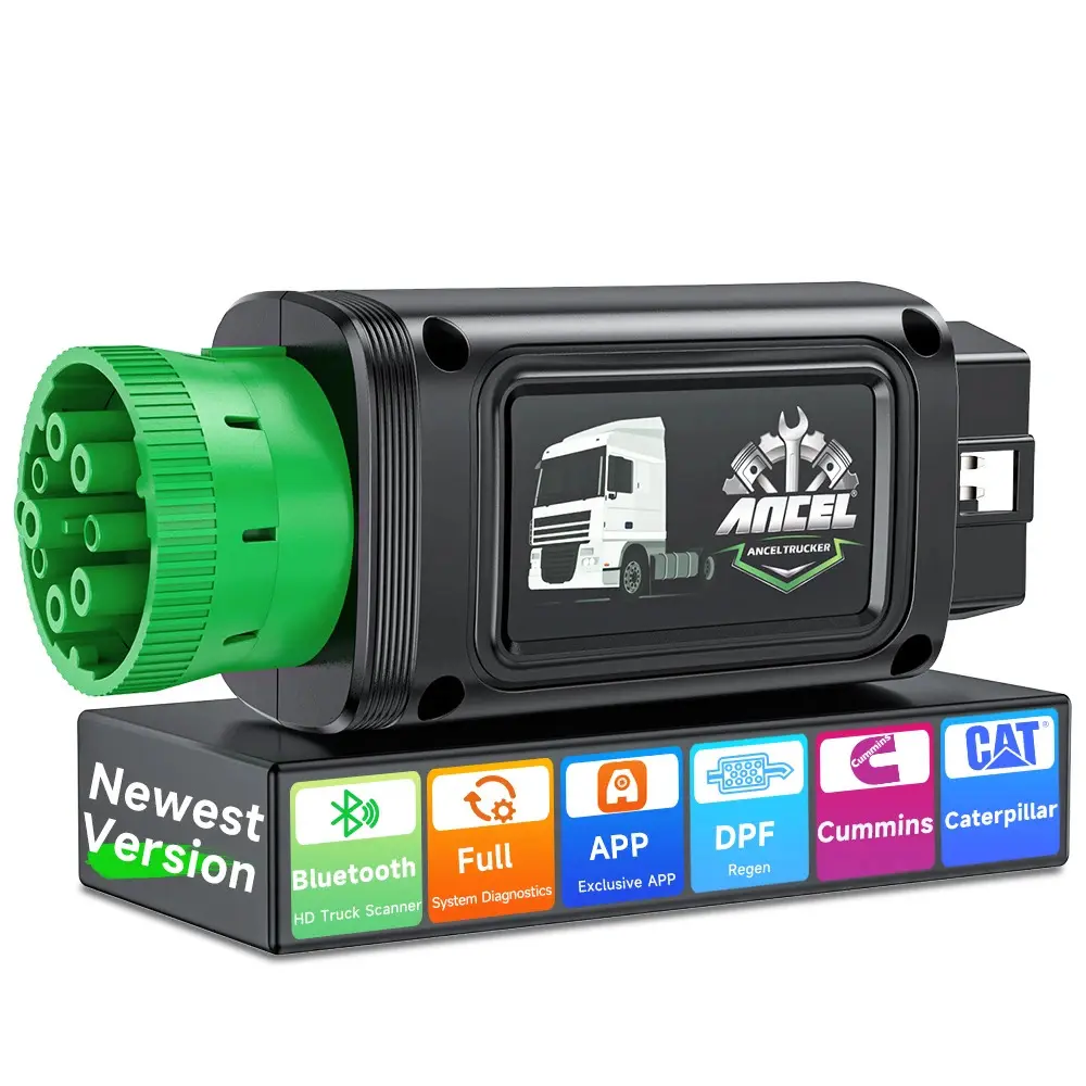 ANCEL HD110 24V Bluetooth Heavy Duty Truck Scanner DPF Regen Full System Diag Tool Android iOS Compatible Supports Diesel OBD J1708 J1939 ISO27145 Backlit LCD Digital Tire Gauge Auto Sensor Connector v5.19 Tablet PC