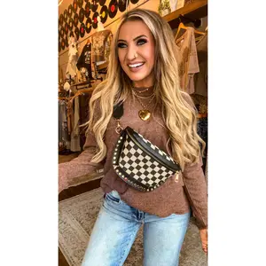 Studded Bum Bag, Black Checkered