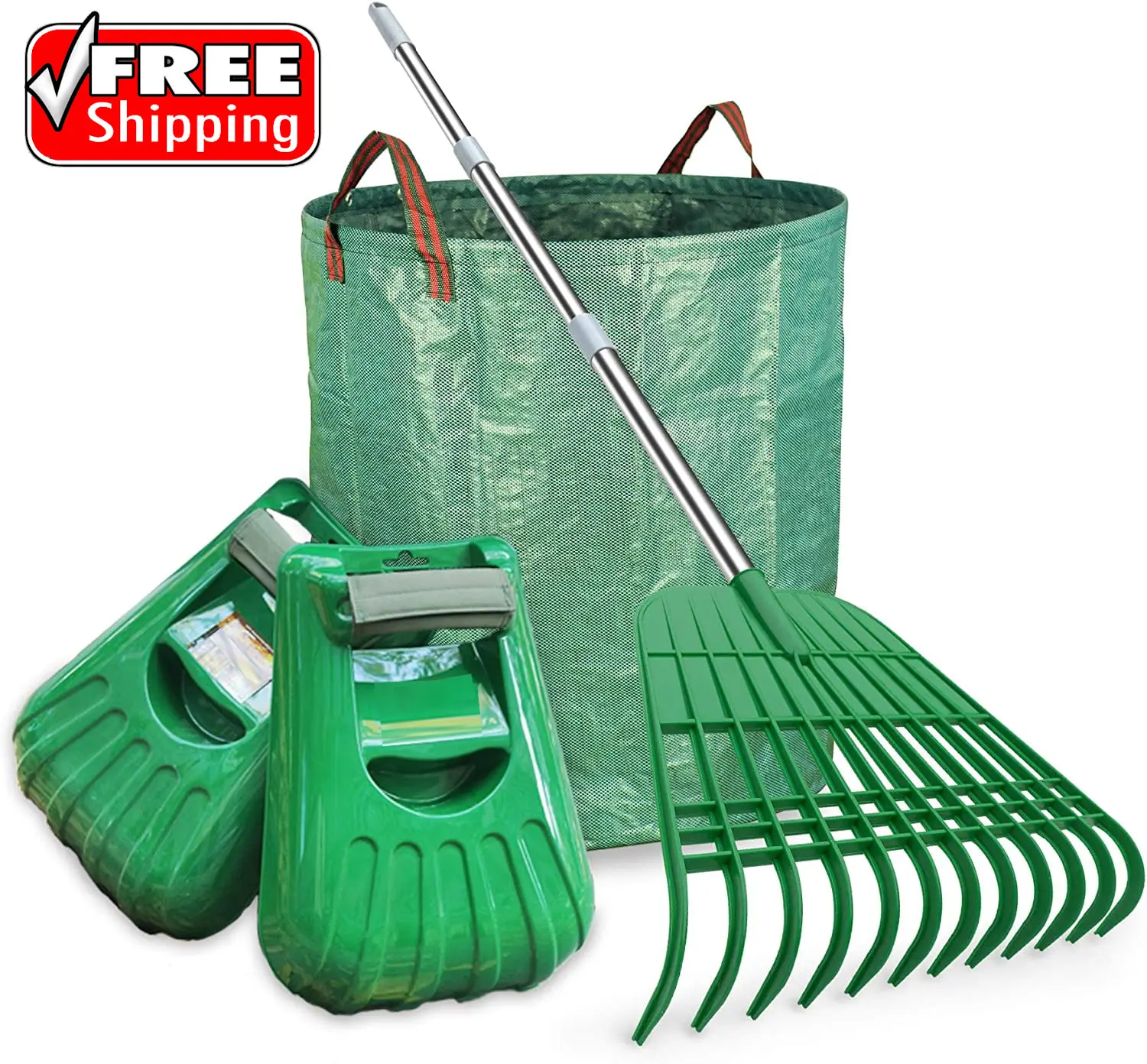 6675262802 GZ Leaf Rake Set with Large Leaf Scoop and 12 Tins, Comes ...