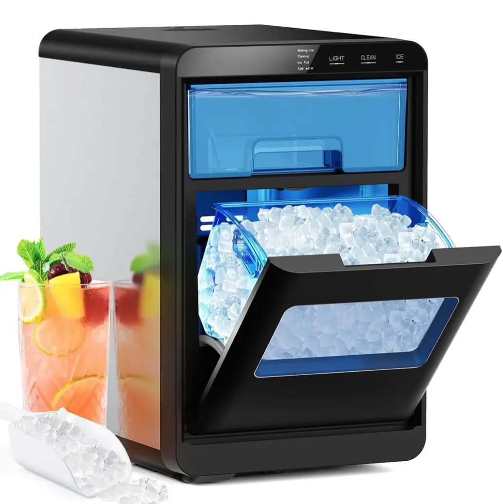 Kismile Nugget Ice Maker Countertop, Pebble Ice Machine with Self-Cleaning, Fast Sonic Ice Maker for Home Kitchen, Office, Party & Bar,  Icemakermachine