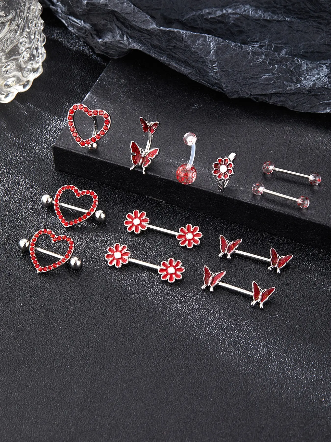 Luxury Heart Butterfly Floral Nipple Ring Belly Button Set for Women, Body Piercing Jewelry for Christmas Party, Beach Vacation, Wedding, Vintage Body Jewelry, Body Jewellery, Belly Button Rings