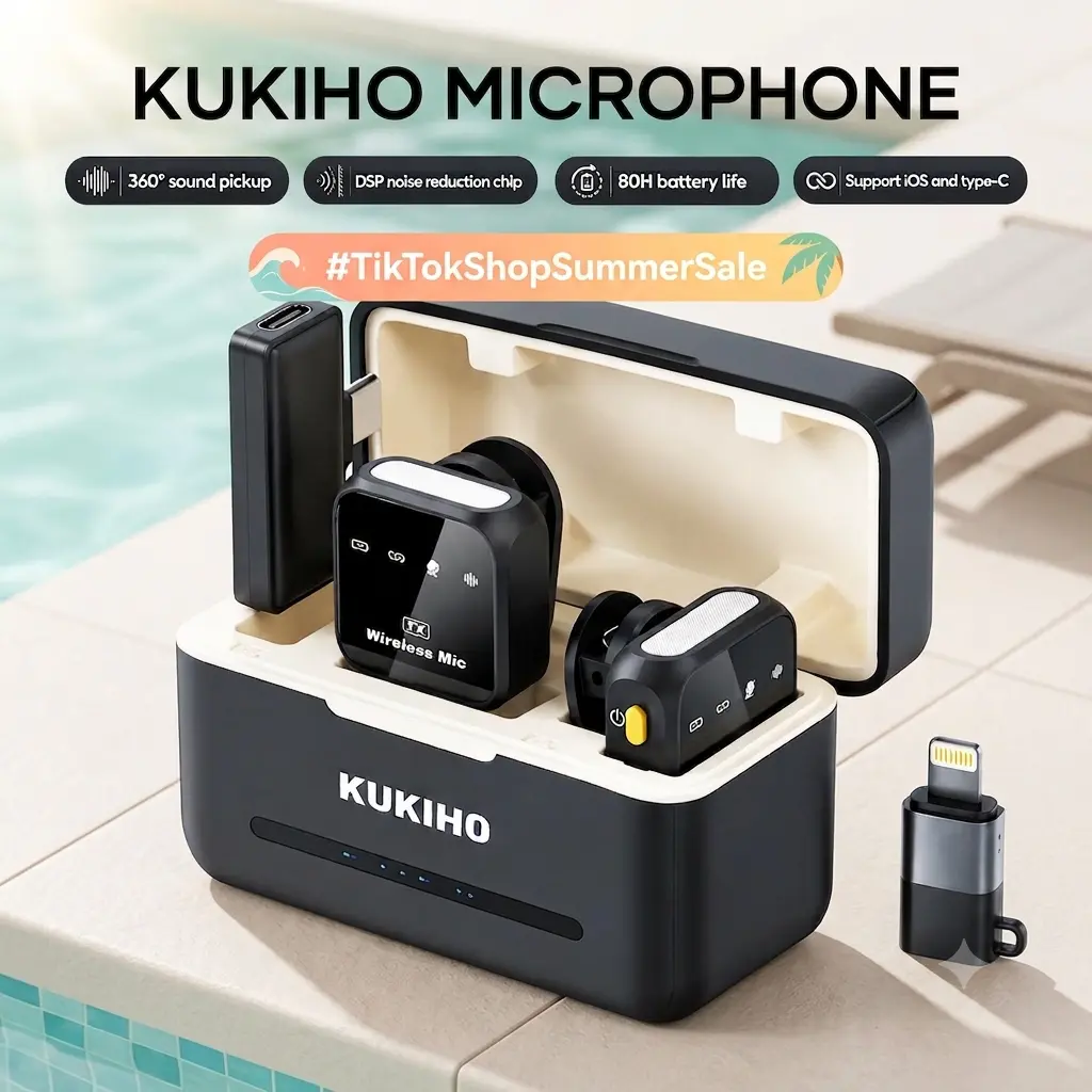 Summer sale！KUKIHO Wireless Lavalier Microphone for iPhone iPad Android With Charging Case Audio Smartphone Audio Smartphone