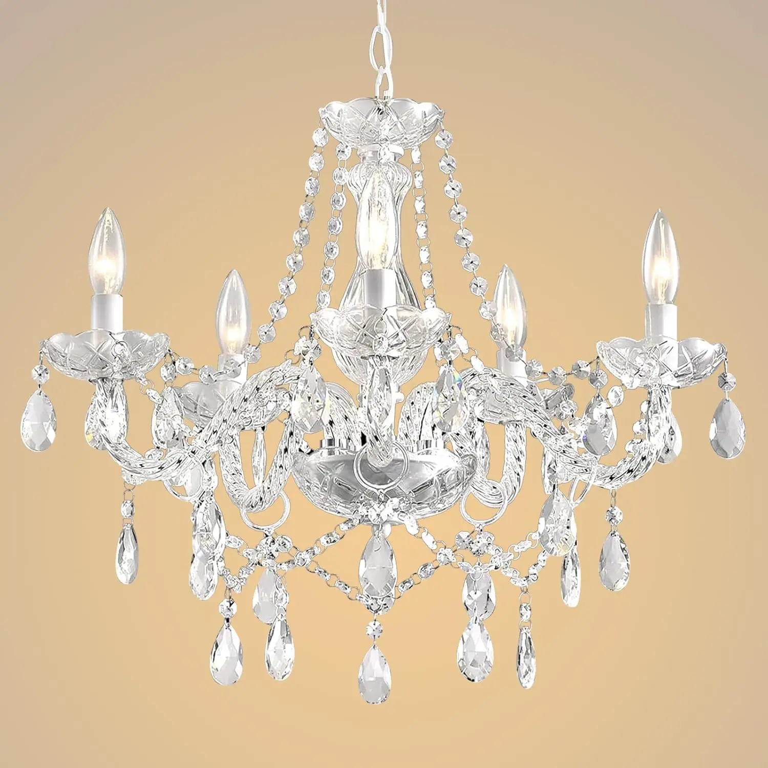Farmhouse Crystal Chandelier Hanging Pendant Light Fixture - Modern 5 Lights K9 Lamp for Dining Rooms, Kitchen Island, Living Room & Bars