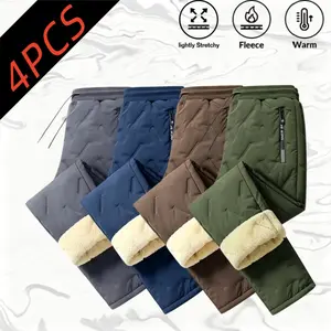 4-pack men’s fleece-lined, thickened thermal cotton pants—versatile for winter with a comfortable inner layer that resists wind and cold; elastic waistband with high stretch; versatile long pants suitable for daily commuting and outdoor travel.