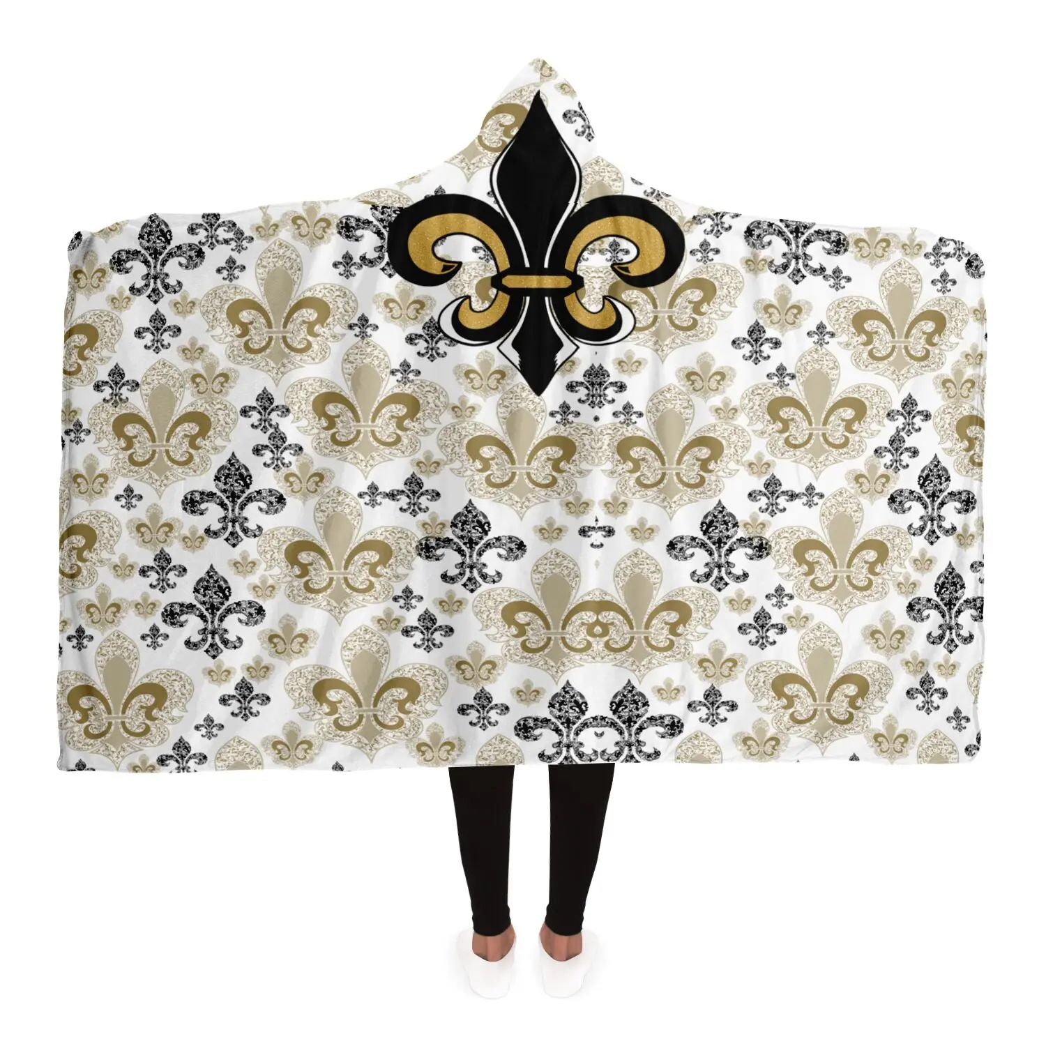 Custom Fleur De Lis Hooded Blanket - Micro-mink Polyester & Ultra Soft Microfiber Fleece Lining