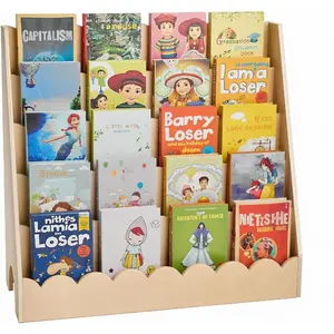 VEVOR 3 - Tier Montessori Bookshelf, Scalloped Kids Bookcase, Wooden Book Shelf with 2 Dual Hooks, Daycare Furniture Display Bookshelf for Bedroom, Living Room, Entryway, Nursury, Preschool