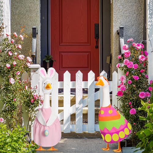 Easter Bunny Porch Goose Outfit for 23 inch Plastic Cement Goose, Easter Egg Porch Goose Costume Lawn Goose Clothes