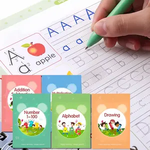 WTADAY Magic Grooved Practice Copybook 5 Pack with Pens for Kids Age 3-8 - Magical Handwriting Reusable Workbooks for Number Letter Tracing