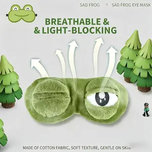 Funny 3D Sad Frog Sleep Mask, Cute Plush Pepe Frog Eye Mask for Sleeping, Novelty Light Blocking Blindfold with Soft Cotton, Adjustable Strap for Travel, Nap, Gift for Pet Owners & Frog Lovers