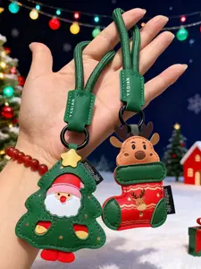 Handmade PU Leather Christmas Keychain-Santa Claus,Reindeer,and Christmas Tree Design Bag Charm Key Pendant PU Leather Loop Pendant Lanyard Christmas Gift Hanging Ornaments Bag Decoration,Party Decor,Seasonal Ornament for Backpack,Wallet Handbag Accessory