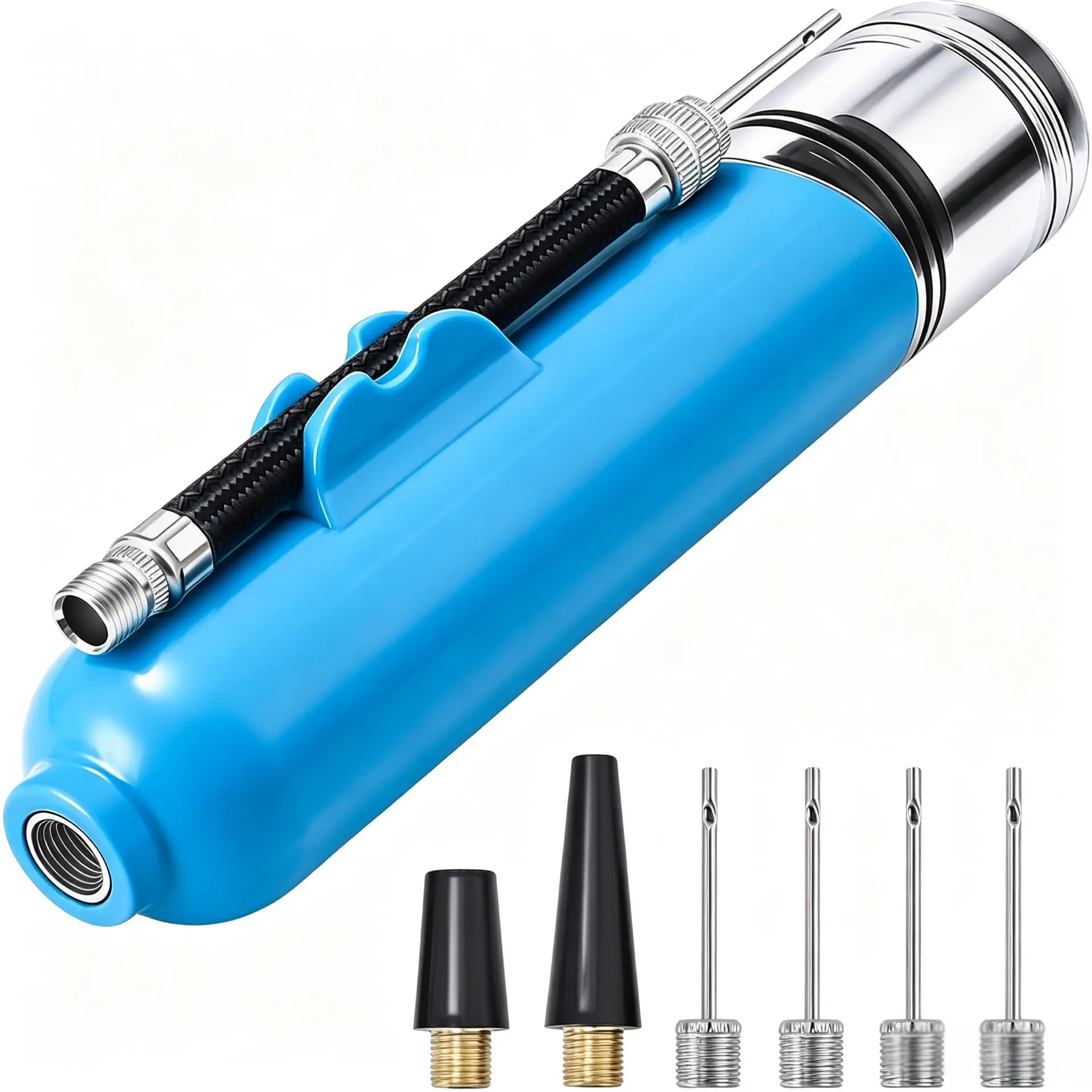 Portable 2-Way Dual Action Sports Ball Hand Pump Kit - Professional Inflator with Needles, Flexible Hose for Basketballs, Soccer Balls