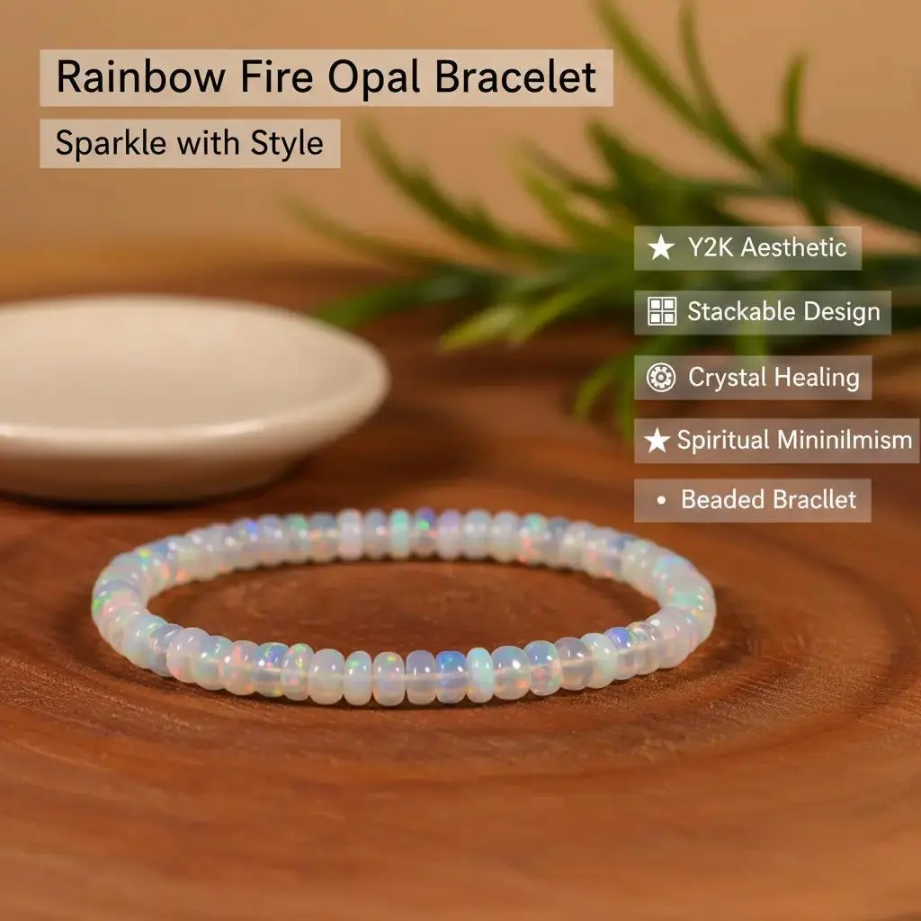B Sparkling Rainbow Fire Opal Bracelet Y2K Aesthetic Stackable Beaded Bracelet Crystal Healing Bracelet Spiritual Minimalist Girl Jewelry Accessory
