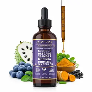 Soursop Bitter Liquid Drops, 10-in-1 Formula, containing Seaweed, Moringa, Turmeric, Black Seed Oil, Oregano, and Ashwagandha | Herbal Extracts for Comprehensive Health Support | Vegan, Non-GMO | 2 fl oz (Blueberry Flavor)