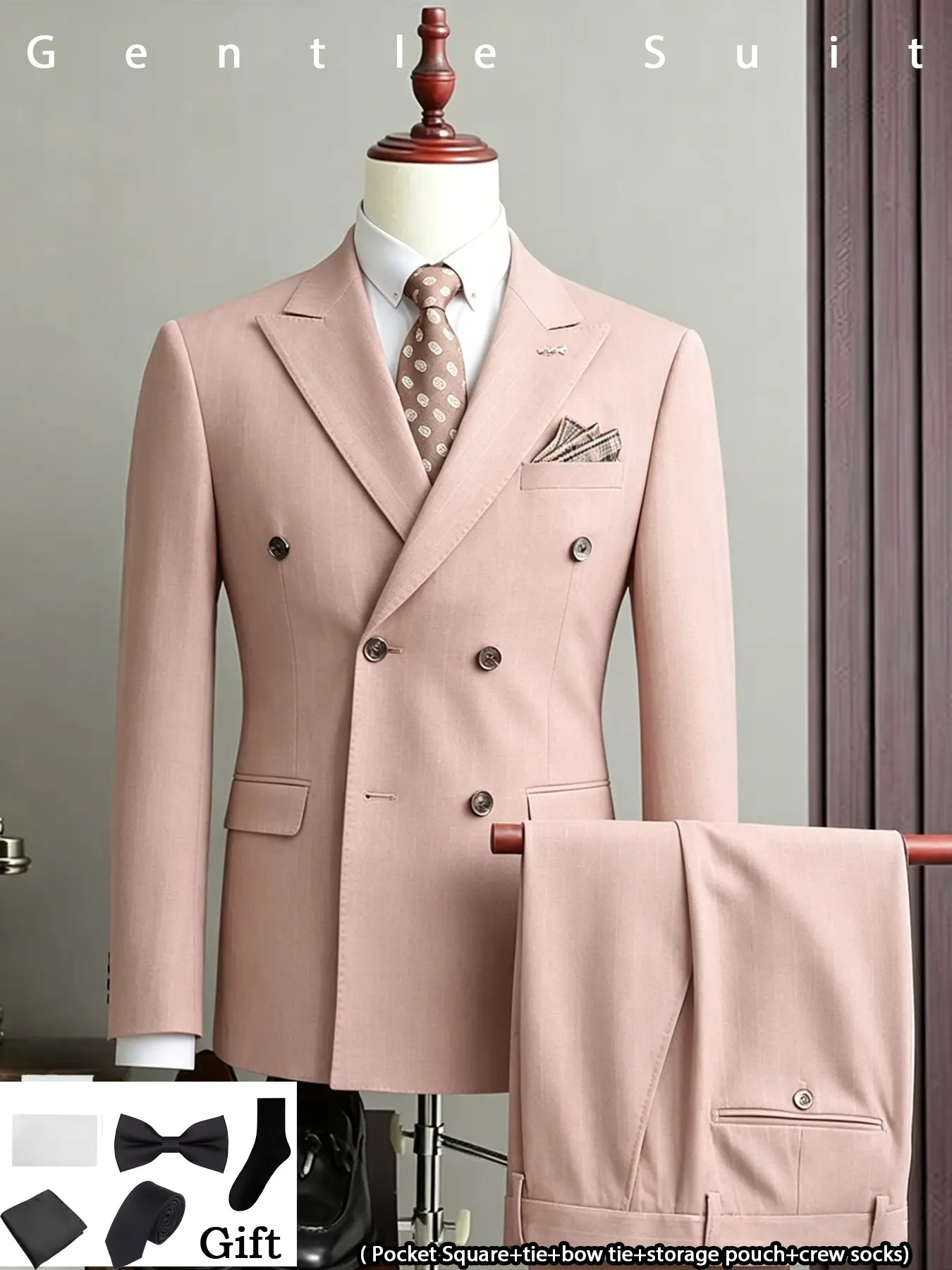 2026 New Men's Suit Set, Long Sleeve Slim Fit Business Formal Wear, Business Suits Set, Formal Commuter Workwear, British Style Jacket, Wedding Party Casual Dress, 8-Piece Suite Includes Accessories