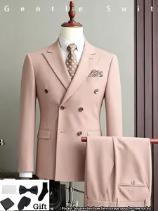 2026 New Men's Suit Set, Long Sleeve Slim Fit Business Formal Wear, Formal Commuter Workwear, British Style Jacket, Wedding Party Casual Dress, 8-Piece Suite Includes Accessories