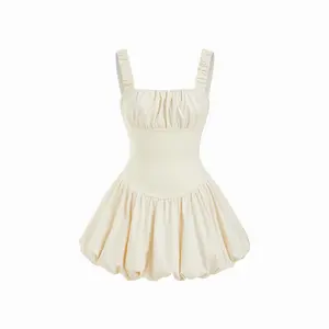 Cider Ruched Square Neck Smock Mini Dress