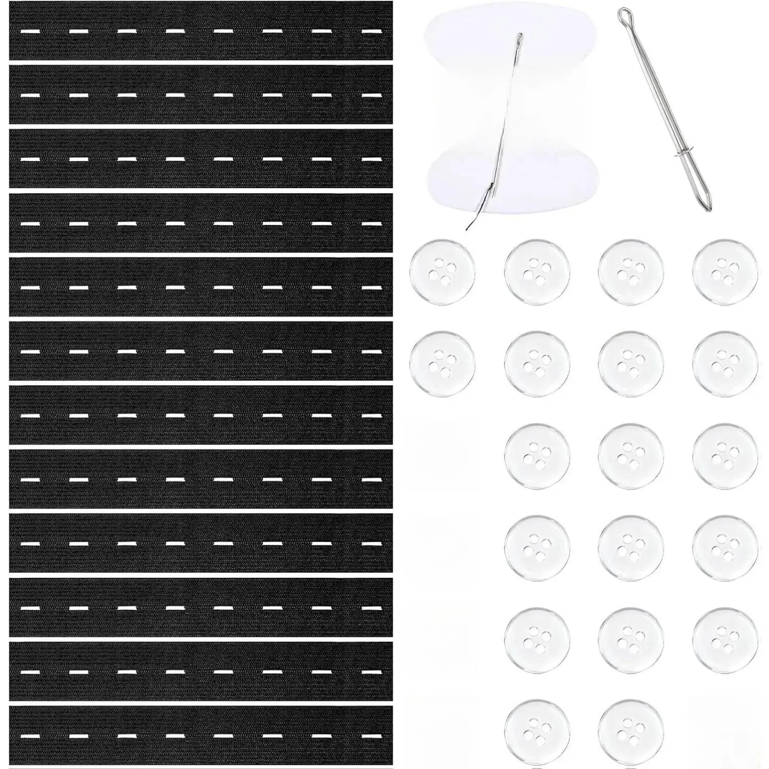 12pcs Adjustable Elastic Jean Waist Tightener Tool Jean Tightener for Waists Elastic Waist Adjuster for Pants Pant Waists Tighteners with 24 Buttons,1 Sewing Kit &1 Thread Hook