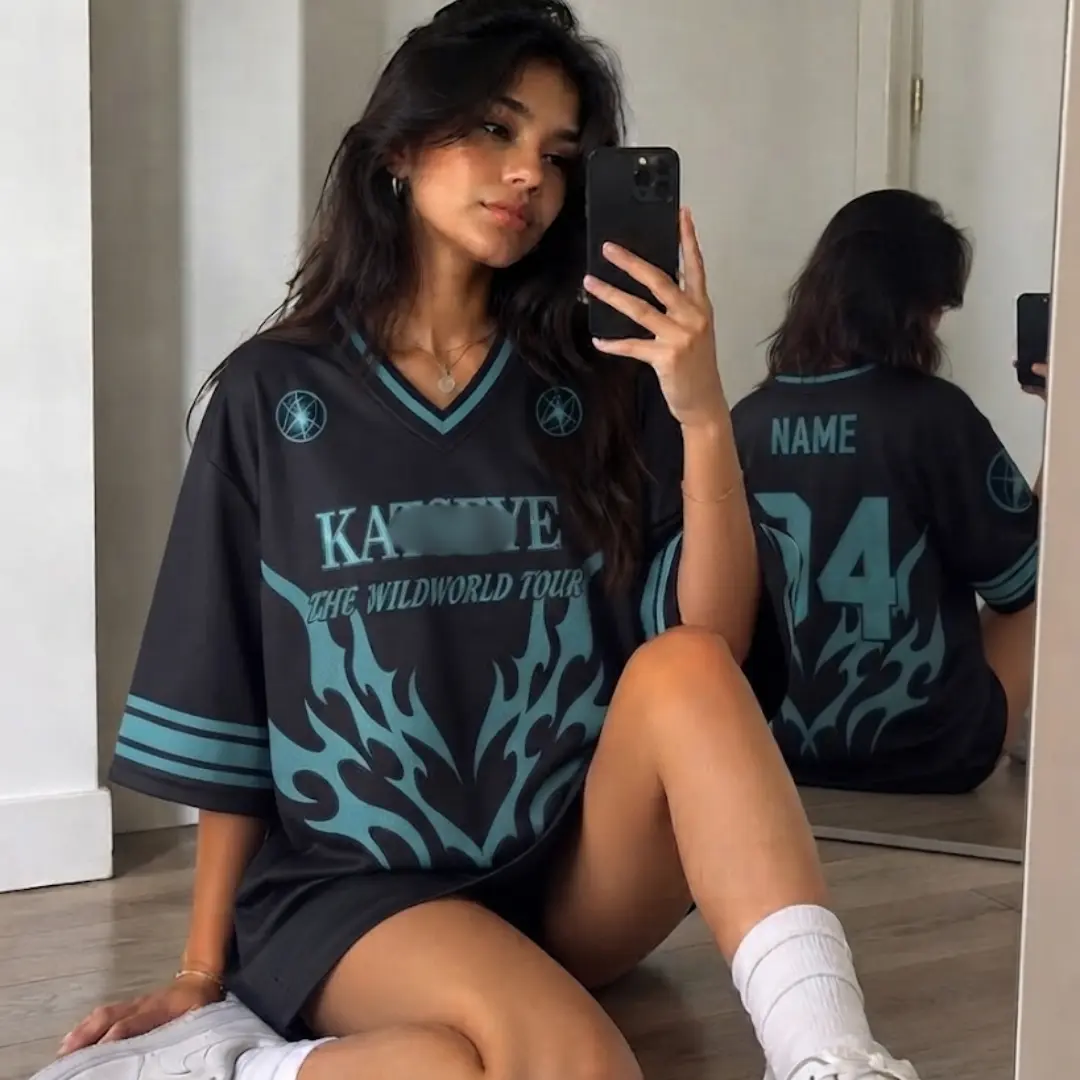 KATS EYE Blue Black Football Jersey Tricot Shirt, Breathable Athletic Soccer Fan Tee, Lightweight Sportswear