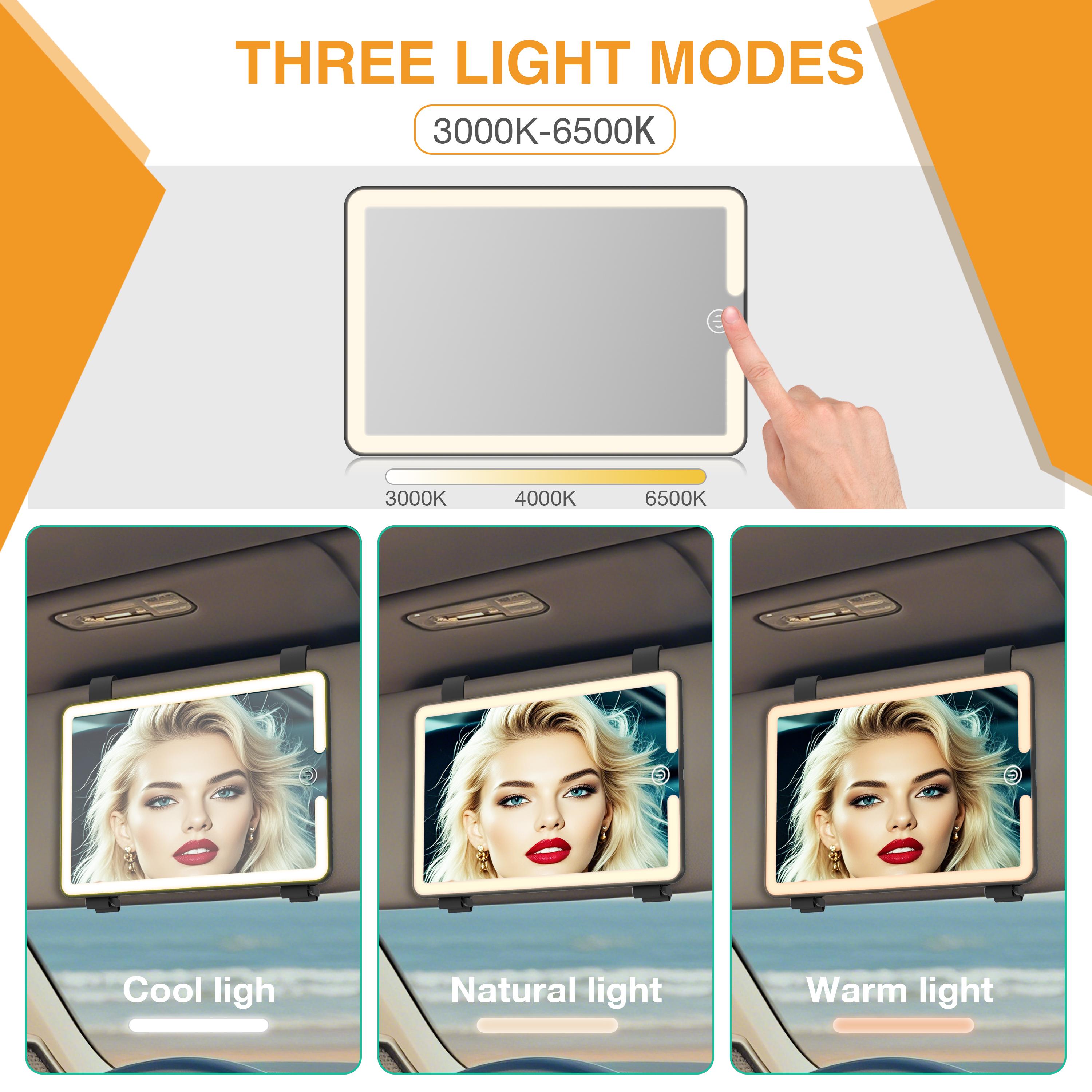 USB & Mobile Lights CCar Sun Visor Vanity Mirror, Rechargeable LED Makeup Mirror with 3 Light Modes & 58 LEDs,Dimmable Touch Control, Type-C Charging, Adjustable Strap for Cars